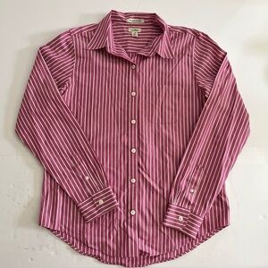 LL Bean Shirt Womens XS Pink Striped Wrinkle Resistant Button Down Preppy